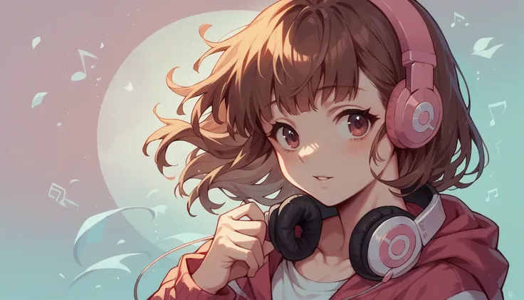 Girl wearing headphones,Brown Hair,1 person,Detailed Background,「Silence before dawn」 - Enjoy the morning silence