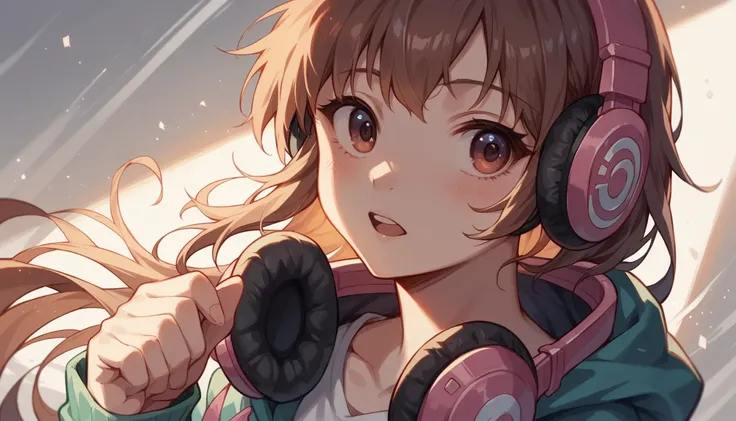 Girl wearing headphones,Brown Hair,1 person,Detailed Background,「Silence before dawn」 - Enjoy the morning silence