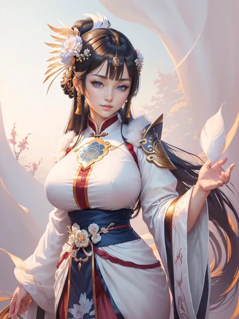 anime lady in a silver dress with a feather on her head, yun ling, inspired by Li Mei-shu, full body xianxia, highly detailed exquisite fanart, inspired by Pu Hua, inspired by Ju Lian, yang qi, lei min, Highly detailed CG unit 8k wallpaper, masterpiece, Hi...