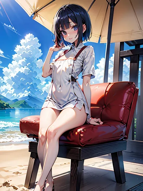 echo-san, 
dress shirt,
red suspender skirt,
bob cut,
black hair,
short sleeve,
high resolution,sharp focus,(super detailed,very...