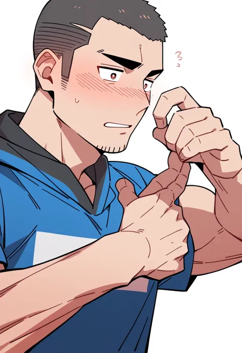 anime characters：Priapus, Muscle Sports Student, Buzz Cut, Manliness, male focus, Sports tight hooded sweatshirt, Very tight, full and perky chest muscles, muscular male, muscular, only, Upper body, alone, Black short hair, Thick eyebrows, stubble, Brown-r...