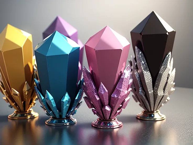 a close up of a cluster of Colorful crystals on a gray surface, Colorful 3D Crystals and Gems, Colorful 3D Crystals and gems, 
Gorgeous colored gemstones and crystals, Made of multicolored crystals, Colorful crystals, 3D ray traced crystals and gems, 
Made...