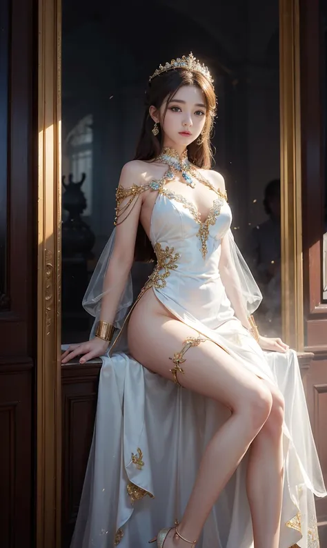 (best quality, masterpiece, Ultra-high resolution), whole body、Show your shoulders、Amazon Queen&#39;s Transparent Dress、Professional photography work:1.4, Very detailedな肌と顔の質感:1.3, Cultivating lighting effects, Very detailed, Model body type、beautiful girl...