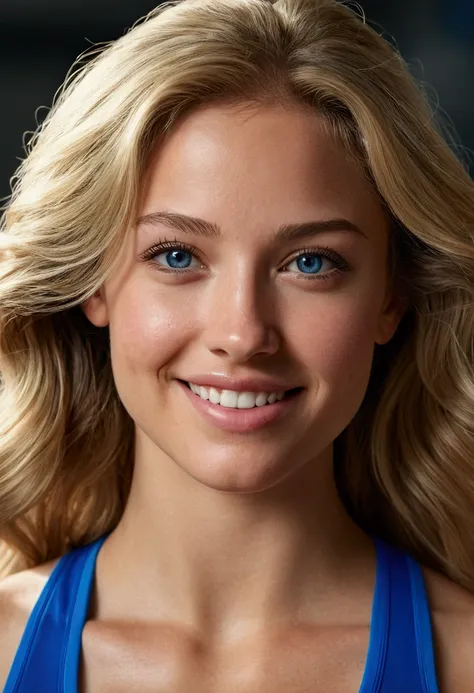 jolie belle blonde foncée en tenue de sport nike pro "Old silver style "(to l&#39;interior of&#39; at the gym , very detailed, 21 ans, visage innocent, long and wavy dark blonde natural hair, blue eye, high resolution, head of&#39;artwork, best quality,int...