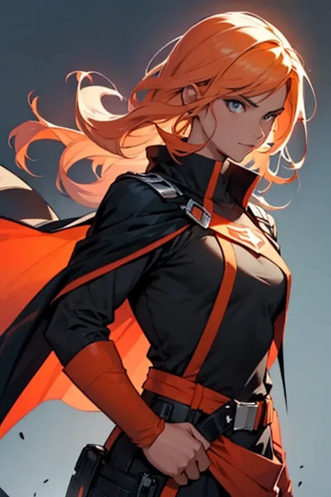 Make a hero uniform without being a copy of another hero that exists, with a feminine orange and black cape