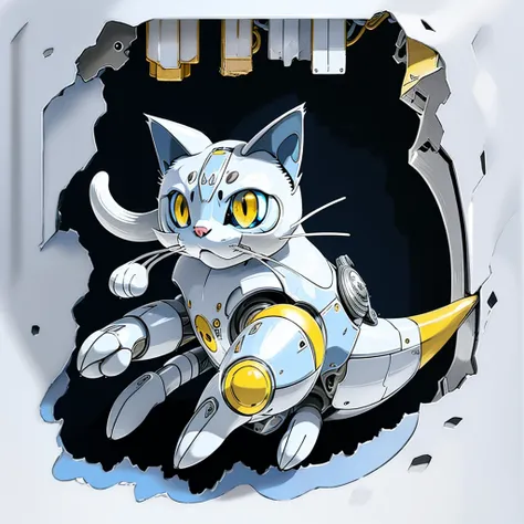 cat silver and blue body, full body, simple background, white background, masterpiece, pokemon, (illustration:1.5), anime, yello...