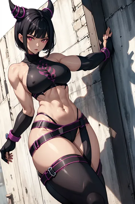 juri han,1 muscular pale skin black hair black yellow eyes against the wall sad sad sad sad tight shirt leggings thick thick thick thick muscular muscular muscular dark dark, brown tights, Sexy thighs, beautiful detailed eyes
