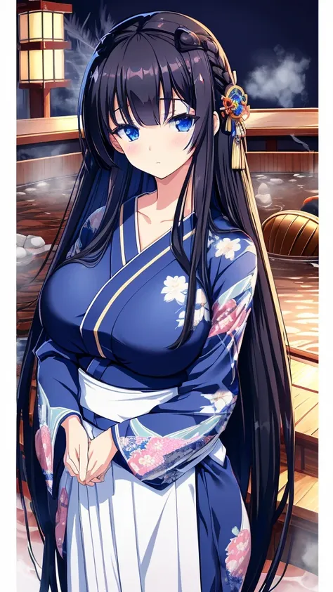 best quality, extremely detailed,anime style girl,long hair down to the waist, straight hair, ((dark black hair with bluish)),br...