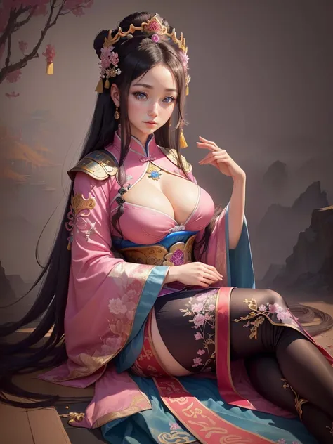 a painting of a woman in a pink and blue dress, ancient chinese princess, a beautiful fantasy empress, beautiful character painting, chinese princess, inspired by Lan Ying, ancient chinese beauties, ancient asian dynasty princess, inspired by Ju Lian, ((a ...