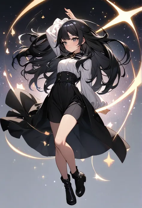 high detail、teenage wizard girl、black hair medium long、black high waist shorts、long black boots without laces、wizard&#39;s robe、mysterious forest、lots of animals、birdie、facing forward、Colors of the four seasons