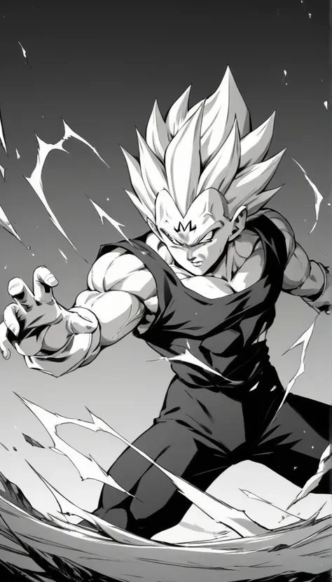 score_9, source_anime, score_8_up, score_7_up, black and white, lineart, drawing, sketch, 1boy, solo, ,   majin dramatic lightin...