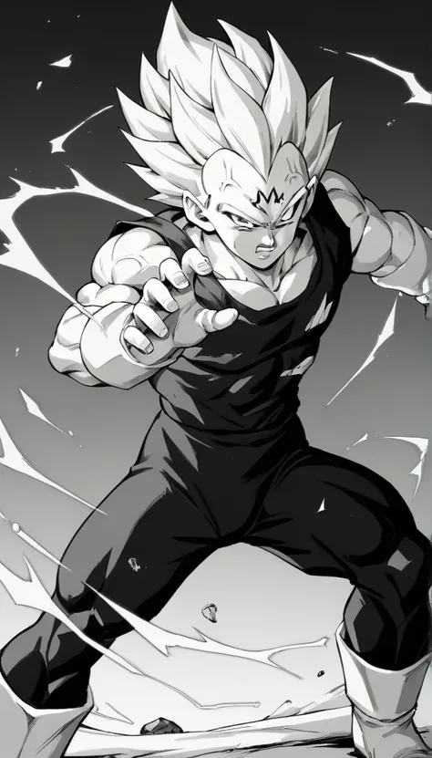 score_9, source_anime, score_8_up, score_7_up, black and white, lineart, drawing, sketch, 1boy, solo, ,   majin dramatic lightin...