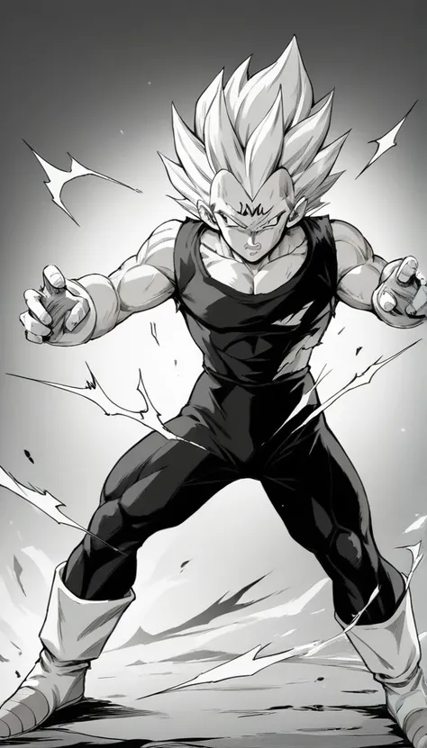 score_9, source_anime, score_8_up, score_7_up, black and white, lineart, drawing, sketch, 1boy, solo, ,   majin dramatic lightin...