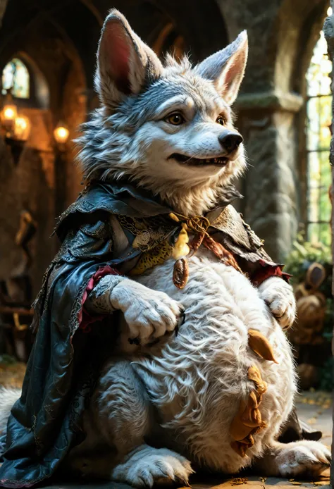 (((1 male anthropomorphic wolf))). (((Crowd of anthropomorphic female rabbits dressed as scary witches))).  (((No humans))). (((Many female anthropomorphic rabbits are tickling a lone male anthropomorphic wolfs belly))). The anthropomorphic wolf is lying f...