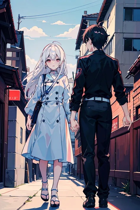 In 4K anime style、The charming Matt Ooriko and Zero Zen are seen embracing each other on a balcony.，The background is the city。tall，Moe art style，Dragon Dance and Zero Zen、Nick Silva and Ilya Kuvshinov both appear in Kavashi 4K Anime Wallpaper Anime Art Wa...