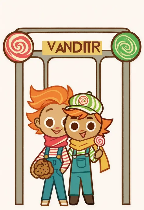 hard  candy cookie , orange  hair style  ,train pilot clothing  ,striped shirt , pilot hat ,pants overalls  ,scarf ,