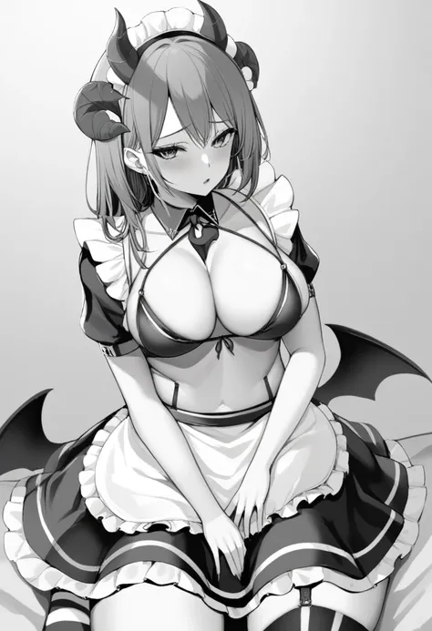 a beautiful woman,beautiful breasts,moe,succubus,bat wings on the back,,goat horns on the sides of the head,black and white stri...