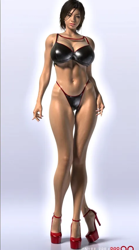 A MATURE WOMAN, HUGE FAKE , (BEAUTIFUL FACE), (RGB), ( sexy micro red BRA), (HIGH HEELS), (PERFECT BODY:1.2), (LONG LEG), (FULL BODY:1.3), FRONT, (STANDING:1), SEXY BODY, EXPOSE MUSCLE ABS, UHD, 8K, 1080P.