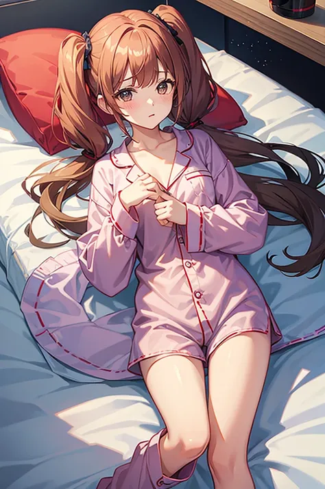 one-girl，twintails, pajamas with teddy bear