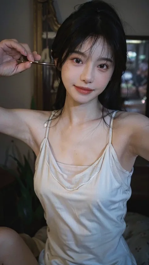 8k,best quality, masterpiece, Ultra-high resolution, (Reality:1.4), RAW photos, (Realistic skin texture:1.3), (Film Grain:1.3), (Selfie Angle),1 Girl,Beautiful and detailed eyes and face,masterpiece, best quality,close up,Upper body, , Beautiful lip detail...