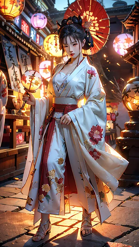 Best quality,masterpiece,ultra high res,(photorealistic:1.4),xiuxian,weapon,Detailed face, 1girl,solo,weapon,cleavage,(magic circle:1.2),xiuxian,upper body,Beautiful girl,full body,east asian architecture,sheath,architecture,((Masterpiece, highest quality,...