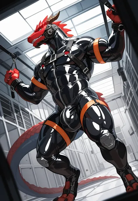 Highest quality, Highest quality, High quality illustrations, masterpiece, Ultra-high resolution, Detailed Background, Inside the Jail, Absurd, Perfect Anatomy, performance, Good lighting, Shadows in the movies(kemono, Furry Personifi猫ion), Lizardman, Musc...