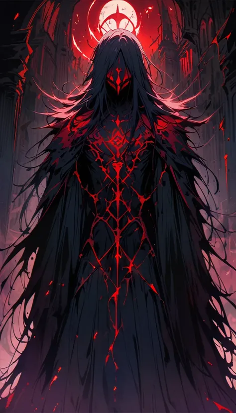 Dark and mysterious,night,Blood Rain,Gothic anime wizard, Mysterious man,Let me show you the God of Slaughter!An extraordinary Gothic Artistic masterpiece,heavily clouded,unforgettably beautiful,Ethereal moonshine,Eerie Shadows,Strong contrast,Creepy,Artis...