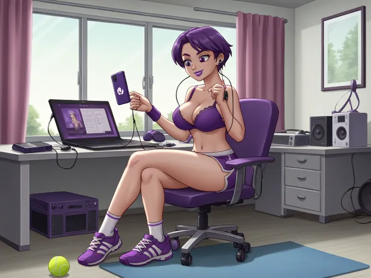 score_8_up, score_7_up, break, screencap, 1girl, solo, purple hair, female, teenage, short hair, purple eyes, purple eyelids, pu...