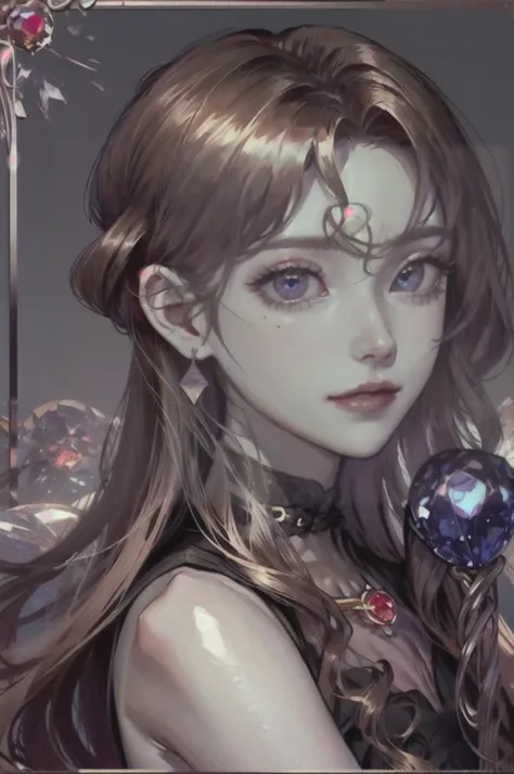 Id like a headshot portrait of a Noble girl, around 21 years old, with ((rose gold wavy hair: 1.2)), ((Padparadscha sapphire doe eyes: 1.6)), and ((porcelain skin: 1.0)). , cute and delicate appearance with an elegance on it. The portrait should be in a se...