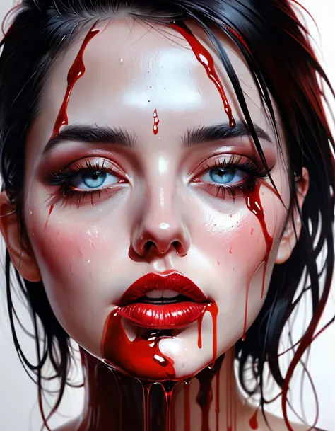 painting of a woman with blood dripping down her face, lois van rossdraws, rossdraws1.0, wadim kashin. ultra realistic, glossy digital painting, rossdraws 2.0, art of alessandro pautasso, jean-sebastien rossbach, sultry digital painting, detailed painting ...