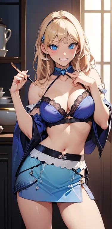 Realistic、1house wife、blonde hair、blue eyes、(eye focus:1.3,face focus,cowboy shot),(gradient eyes:1.3),(mini skirt, , sexy panties
)、(grin:1.3),cute face、(tareme:1.3),