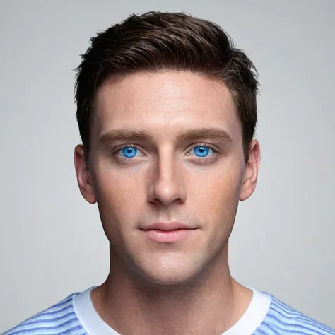 Make your face realistic, with blue eyes