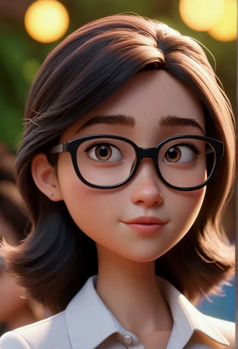 Cartoon character of a 22 year old young woman, with black round glasses and white shirt, animation character, stylized character, animation style rendering, 3d stylized, Arnold Maya rendering, Stylized 3D rendering, toon render screenshot, 3d character, 3...