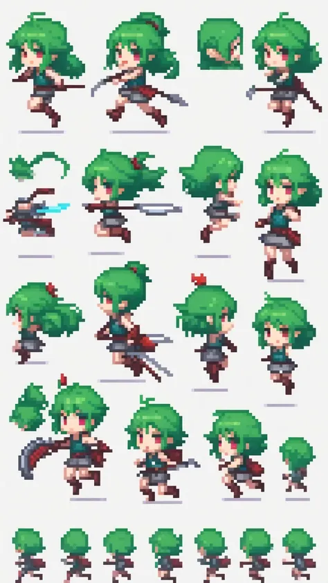 create a sprite sheet of character animation with movement frames, running, jumping