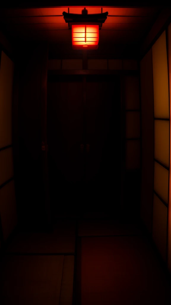 A dimly lit room, japanese room, eerie, unnerving, disturbing, scary