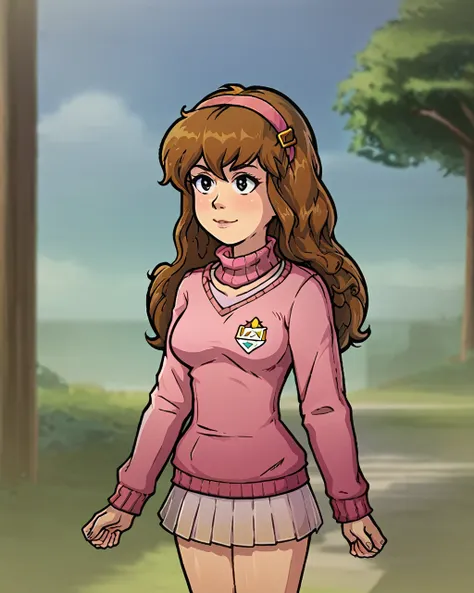 girl, mabel pines, standing, front view, pink sweater, short skirt