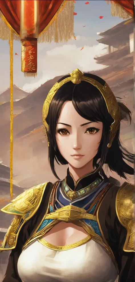 Hayase a female warrior with black short hair and brown eyes picture very beautiful 