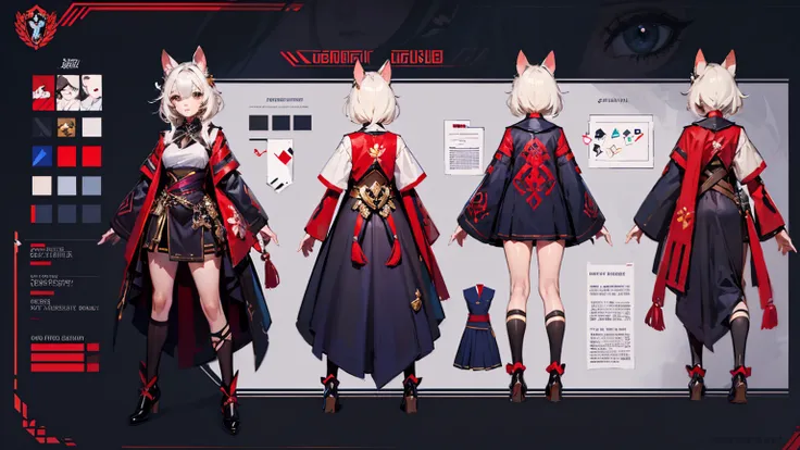 (masterpiece, best quality), detailed, 1girl, ((character concept art)), ((character design sheet, same character, front, side, ...