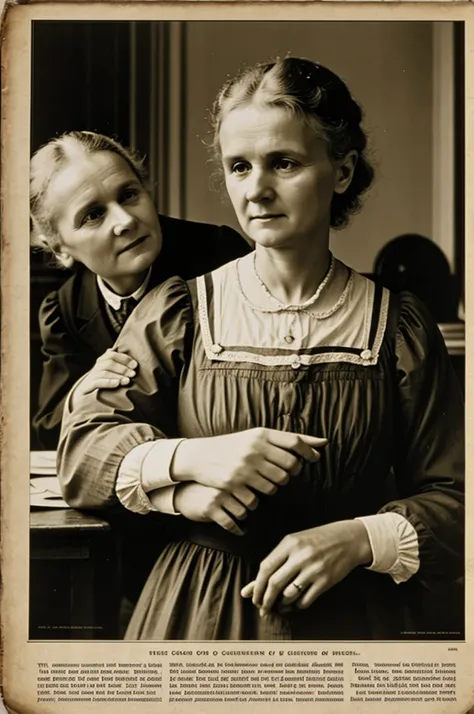 A poster with several photos of Marie Curie with her husband