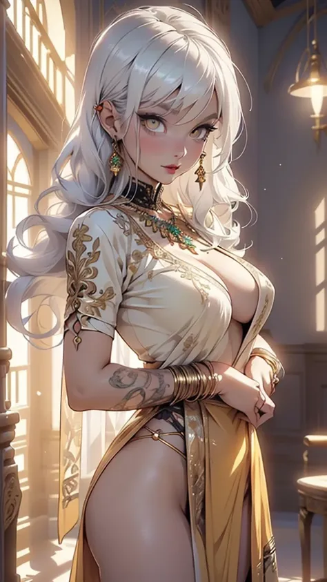 woman,1female,((milf,mom,mature,mature woman,45 years old female,adult)),(large breasts:1.5),saggy breasts,(((white hair:1.4,straight hair,long hair:1.4,colored inner hair))),((yellow_eyes:1.3)),intricate eyes,beautiful detailed eyes,symmetrical eyes,((((d...