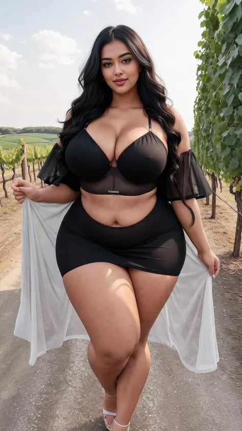 Radhika marchent Indian beautiful woman curvy plus size hour glass bulky huge figure woman, closeup camera view, big huge m-cup breast, wearing SHEIN Teen Girl Elegant Spaghetti Strap Dress With Floral Print And Mesh Overlay For Summer , covered Bust , ele...