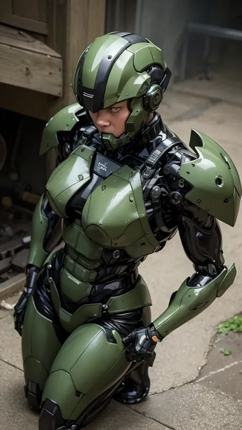 最high quality非常に詳細, Advanced Details, high quality, 最high quality, High resolution, 1080P, hard disk, beautiful,(War Machine),(Snug-fitting headgear),See the big picture,beautifulサイボーグ女性,Dark Green Mecha Cyborg Girl,BATTLE MODE,Mecha Body Girl　8k dark gree...