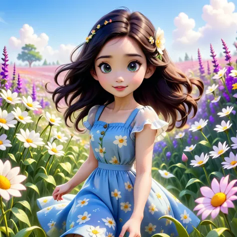 disney fashion, playing in a field of flowers, adorable, GOOD, intensely beautiful image, Sharp resolution