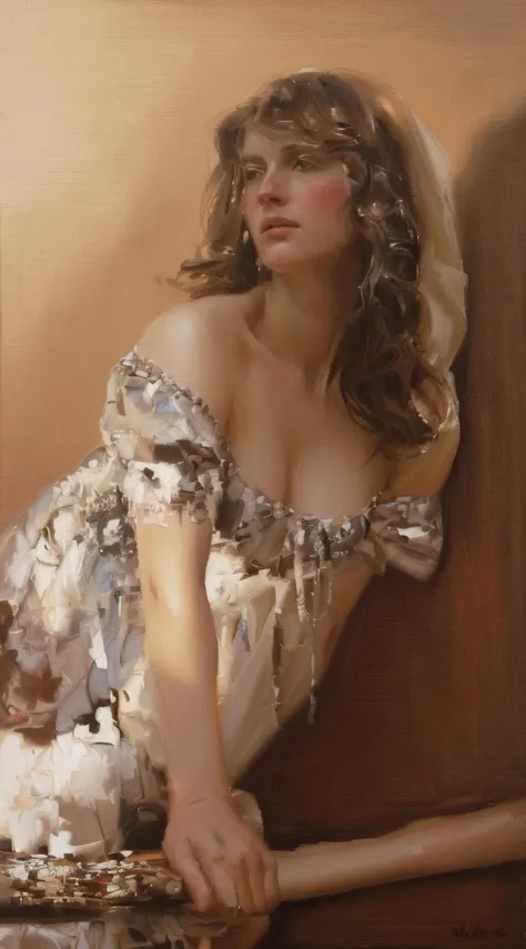 oil painting of a beautiful woman((lots of color contrast))  ((best work of art)) ((nick alm style oil painting)) ((beautiful wo...