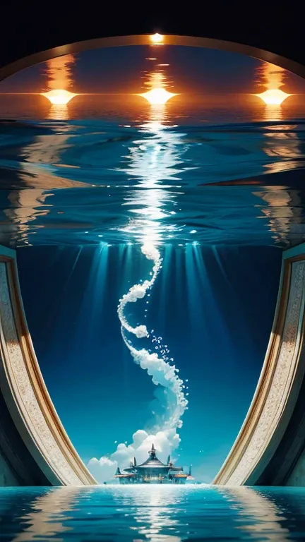 Hyper-realistic digital painting of a luxury underwater resort designed for the ultimate vacation experience. Elegant, bubble-shaped suites with panoramic views of the ocean offer guests a breathtaking view of marine life. The resort features a grand under...