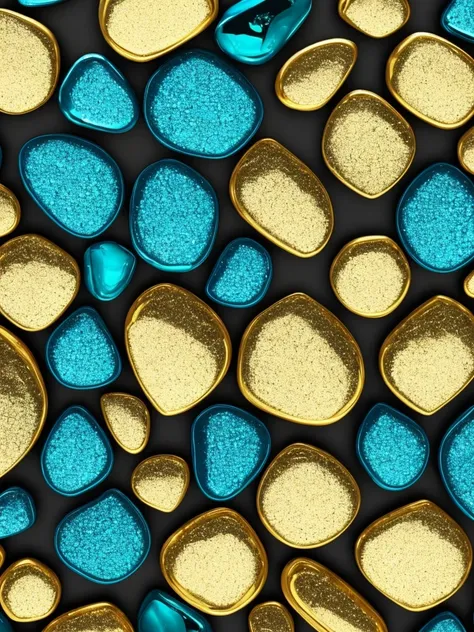 a close up of a bunch of blue and gold rocks, abstract 3 d artwork, gold black and aqua colors, gold and blue, colors with gold and dark blue, by Mario Dubsky, amazing detail digital art, golden organic structures, phone wallpaper hd, great digital art wit...