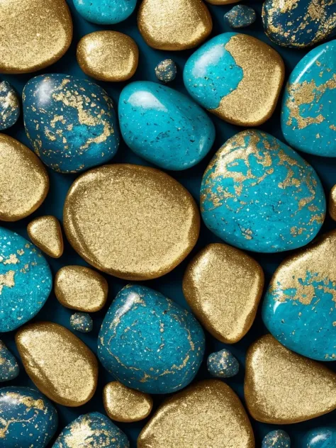 a close up of a bunch of blue and gold rocks, a microscopic photo by Mario Dubsky, deviantart, abstract art, abstract 3 d artwork, gold black and aqua colors, gold and blue, colors with gold and dark blue, amazing detail digital art, golden organic structu...