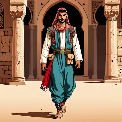 man in jordan folk outfit, vector graphics, strong contours
