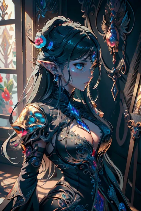 high details, best quality, 8k, [ultra detailed], masterpiece, best quality, (extremely detailed), dynamic angle, ultra wide shot, photorealistic, fantasy art, dnd art, rpg art, realistic art, a wide angle, (((anatomically correct)))  a picture of an elf k...