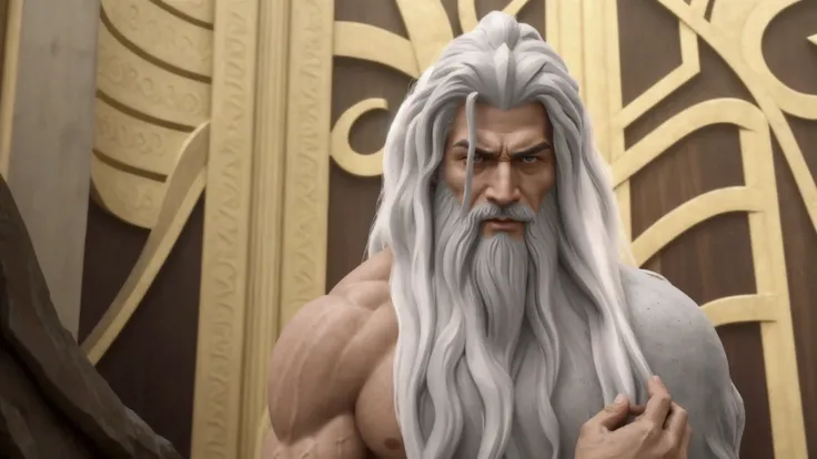 a close up of a statue of a man with a long beard, furious god zeus, dwayne johnson as god of war, epic scene of zeus, the god zeus, unreal engine render saint seiya, as a character in tekken, henry cavill as a greek god, elon musk as a greek god, greybear...